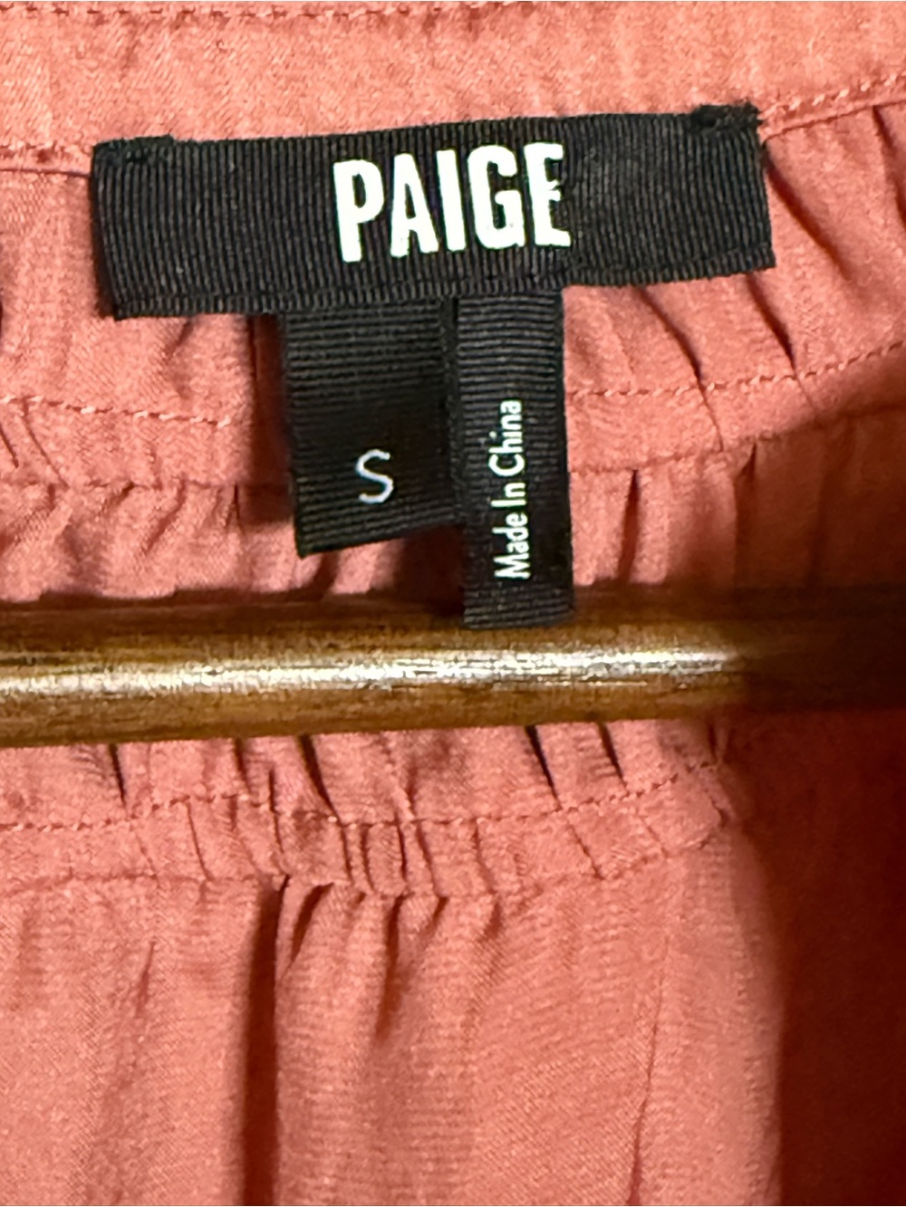 PAIGE Pink Terracotta Satin Finish Flutter Sleeve Top S - Picture 6 of 11